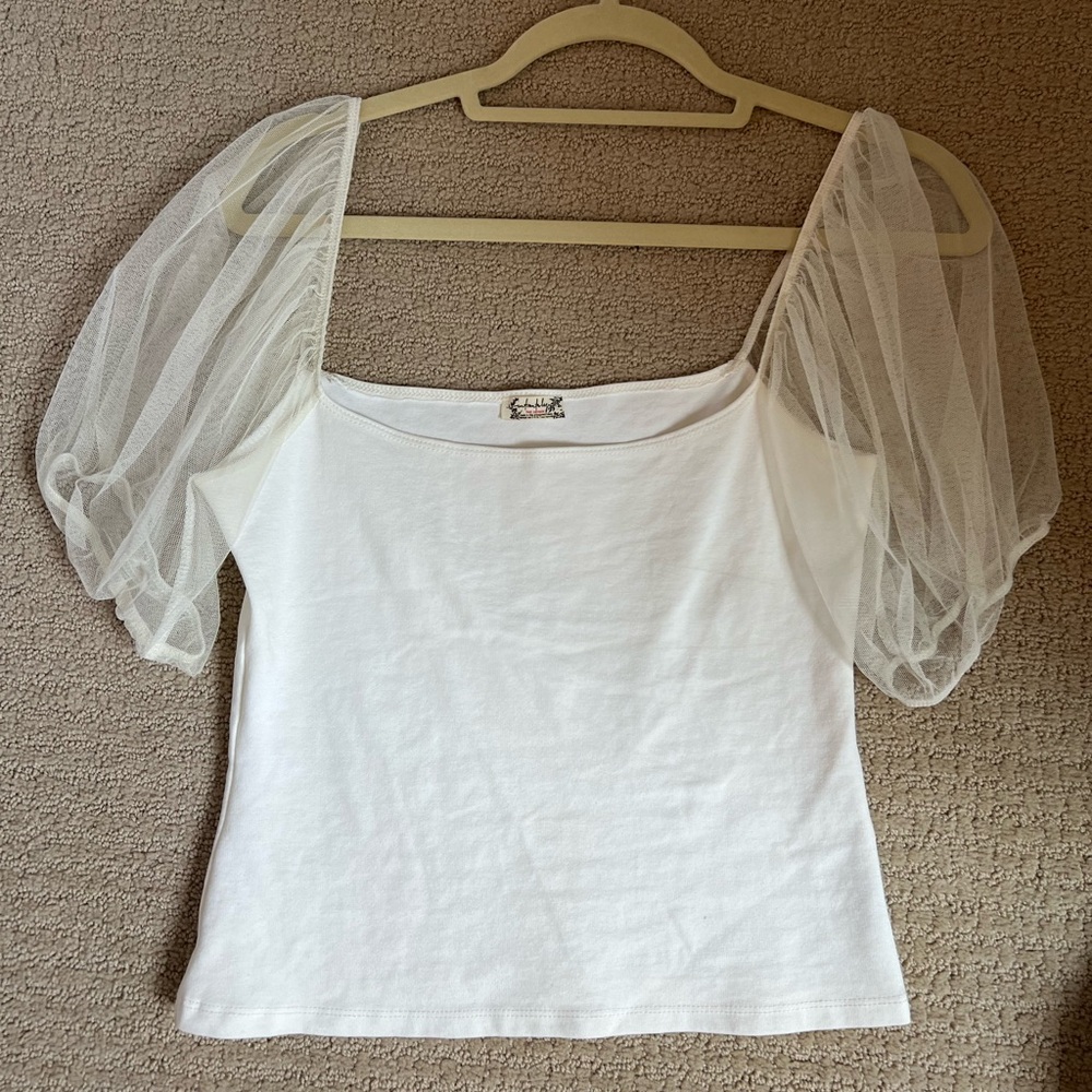 Free people lace sleeve white top